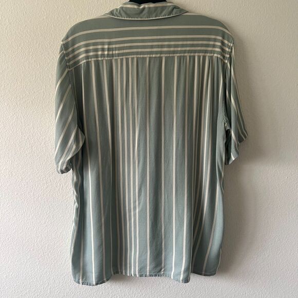 Sezane Octobre Editions Shirt Size M Natural Stripe Sage and Cream - Picture 2 of 7
